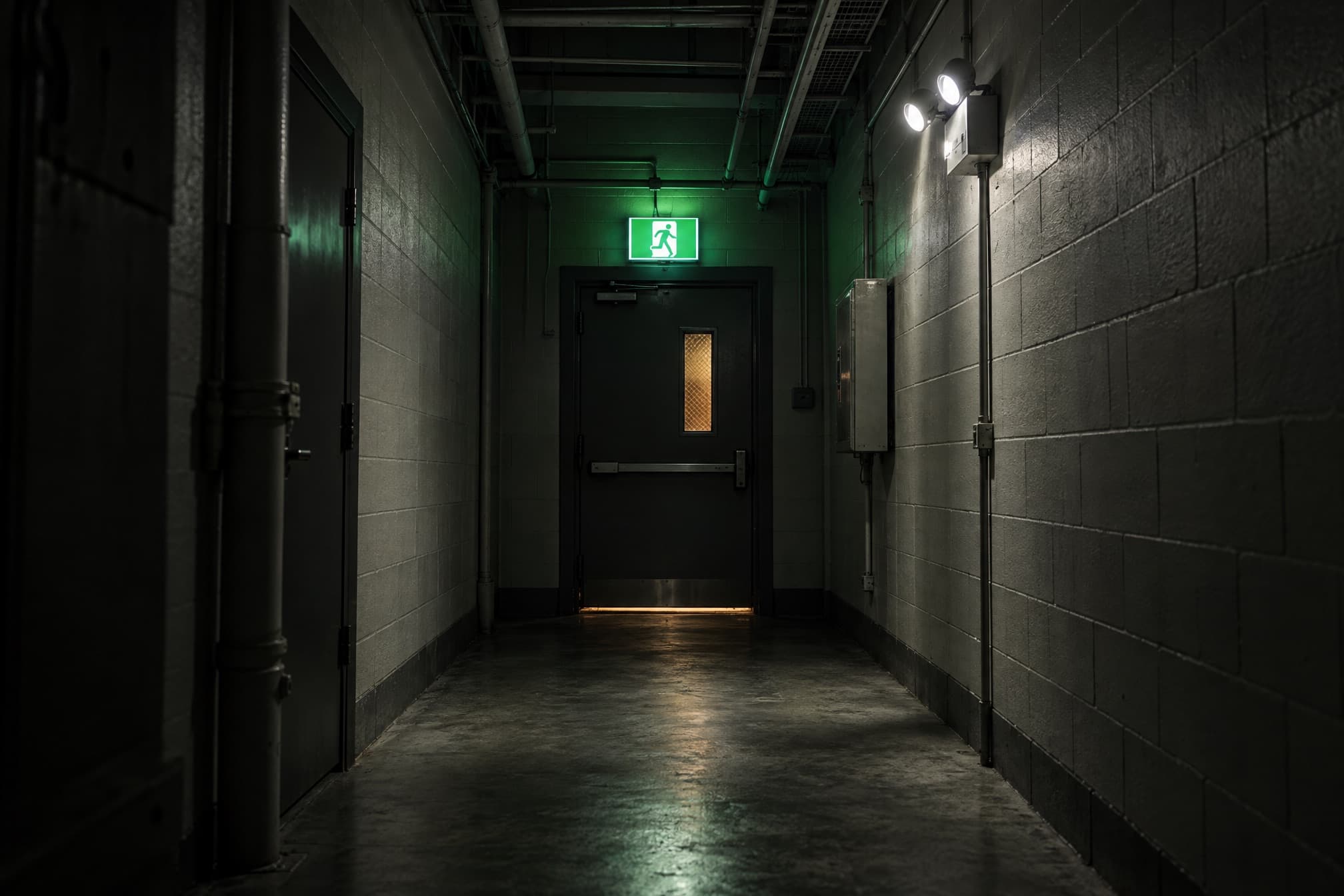 Exit sign and emergency light heads during a full-duration test