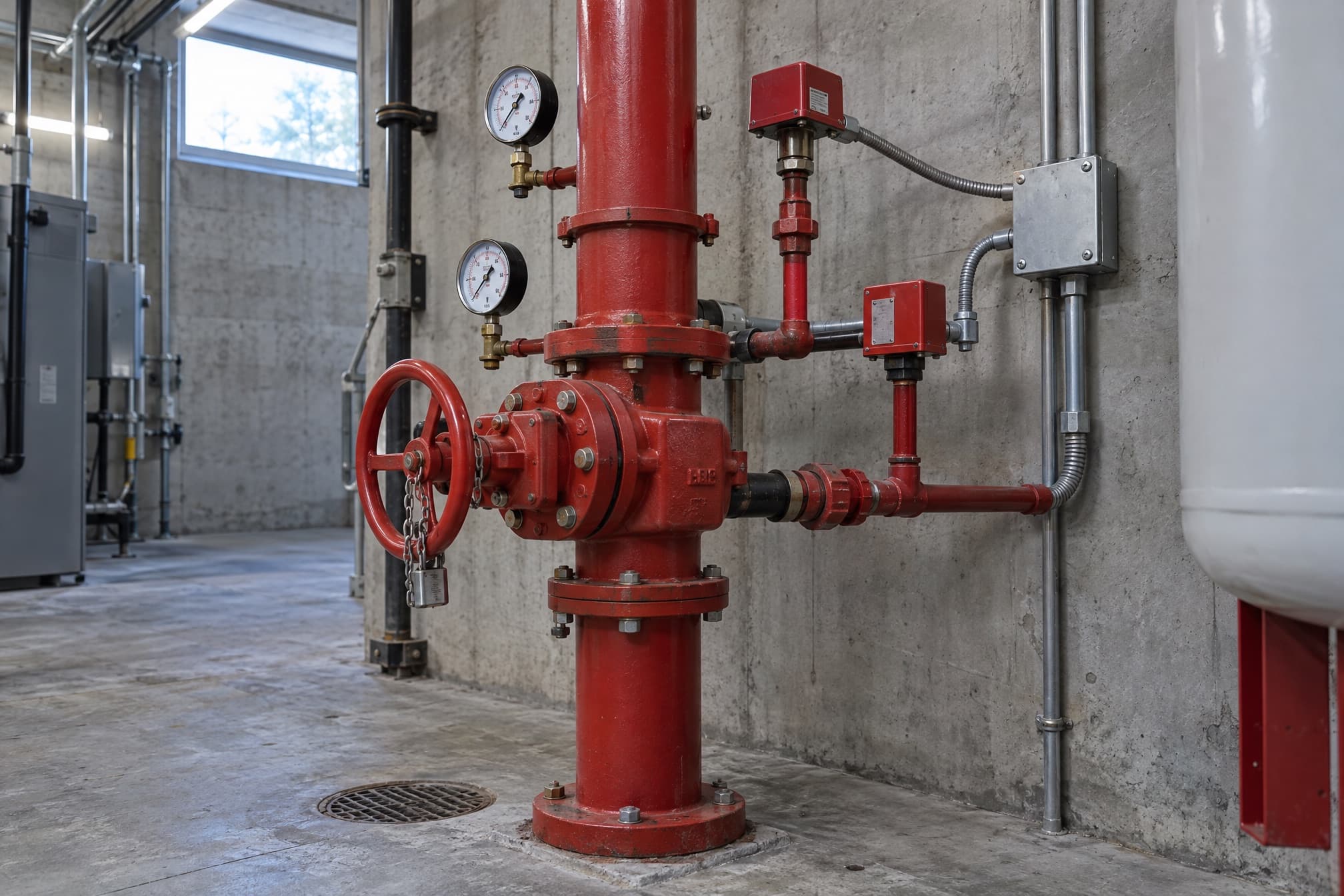 Sprinkler riser with control valve, gauges and flow switch